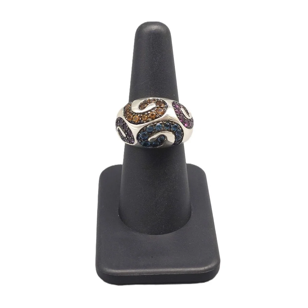 .925 SILVER MULTI-COLORED GEMSTONE RING SIZE 7 12.5G	(GNH022679)